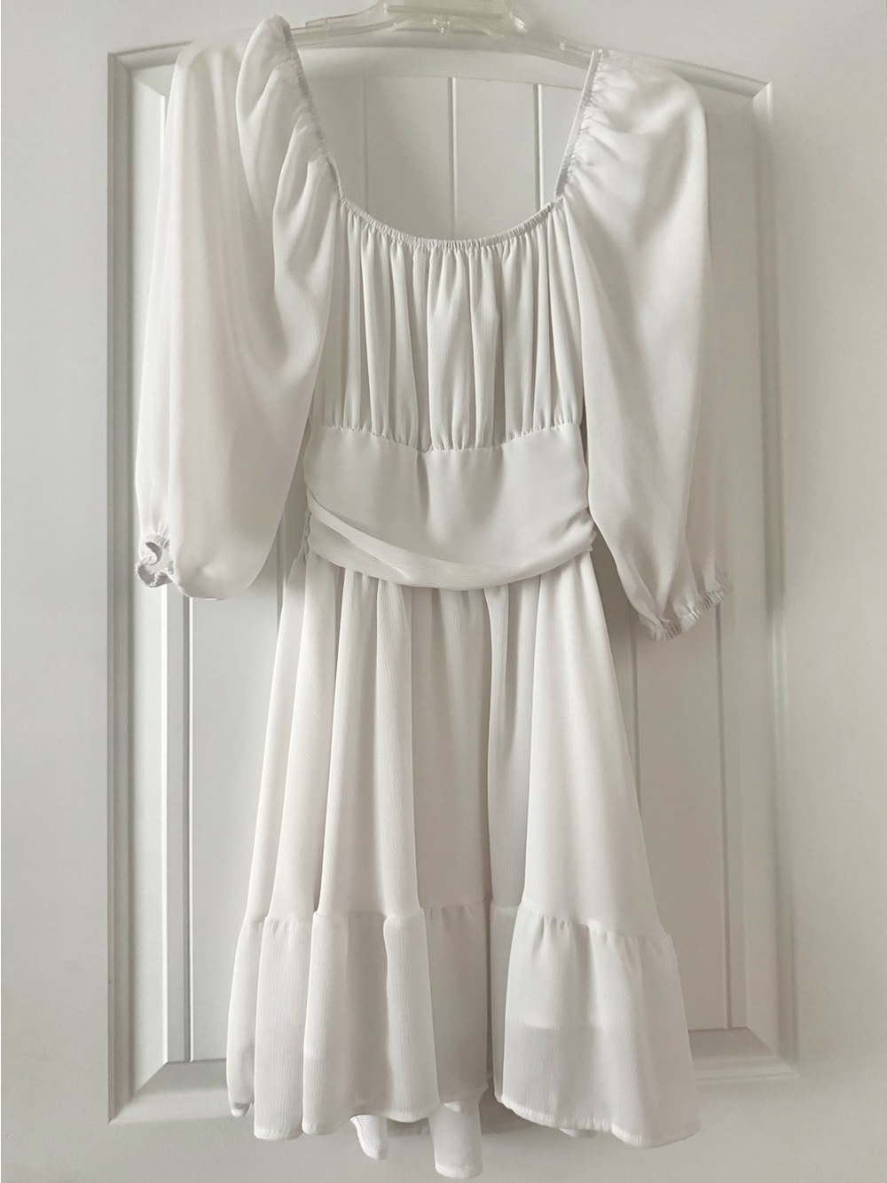 White Puff-Sleeve Tiered Mini Dress